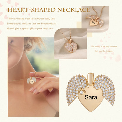 Personalized Name Heart Locket Zirconia Paved Engraved Pendant Necklace