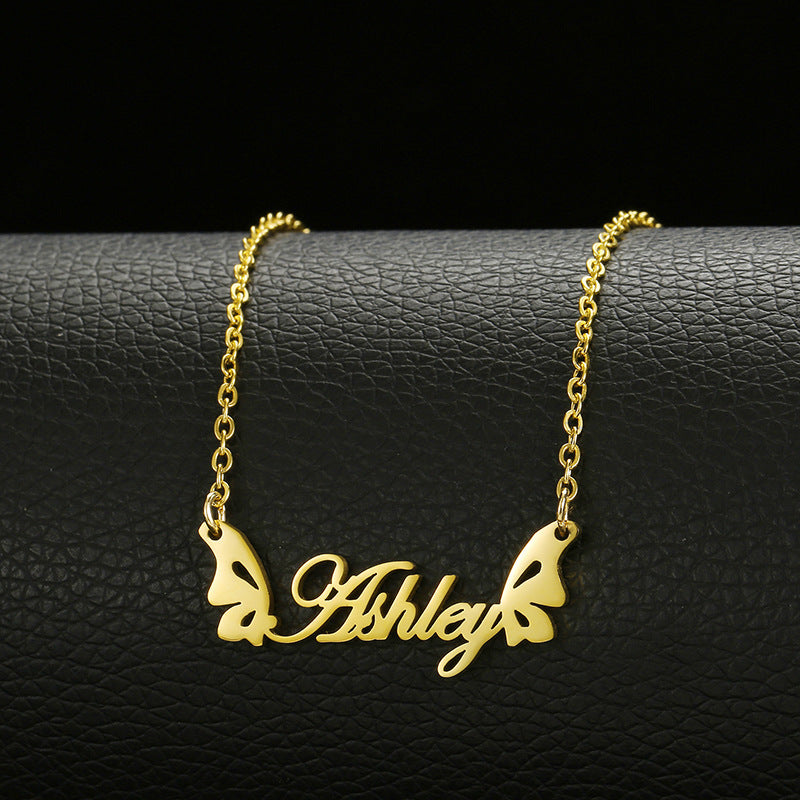 Custom Butterfly Heart Nameplate For Women