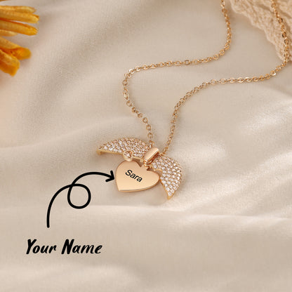 Personalized Name Heart Locket Zirconia Paved Engraved Pendant Necklace