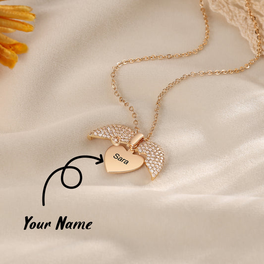 Personalized Name Heart Locket Zirconia Paved Engraved Pendant Necklace