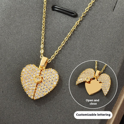 Personalized Name Heart Locket Zirconia Paved Engraved Pendant Necklace